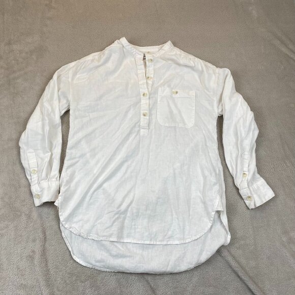 J. Crew Womens Shirt Medium Linen Blend Button-Front Long Sleeve Henley - Picture 8 of 11
